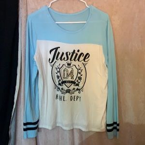 Justice blue and white shirt Size 14-16